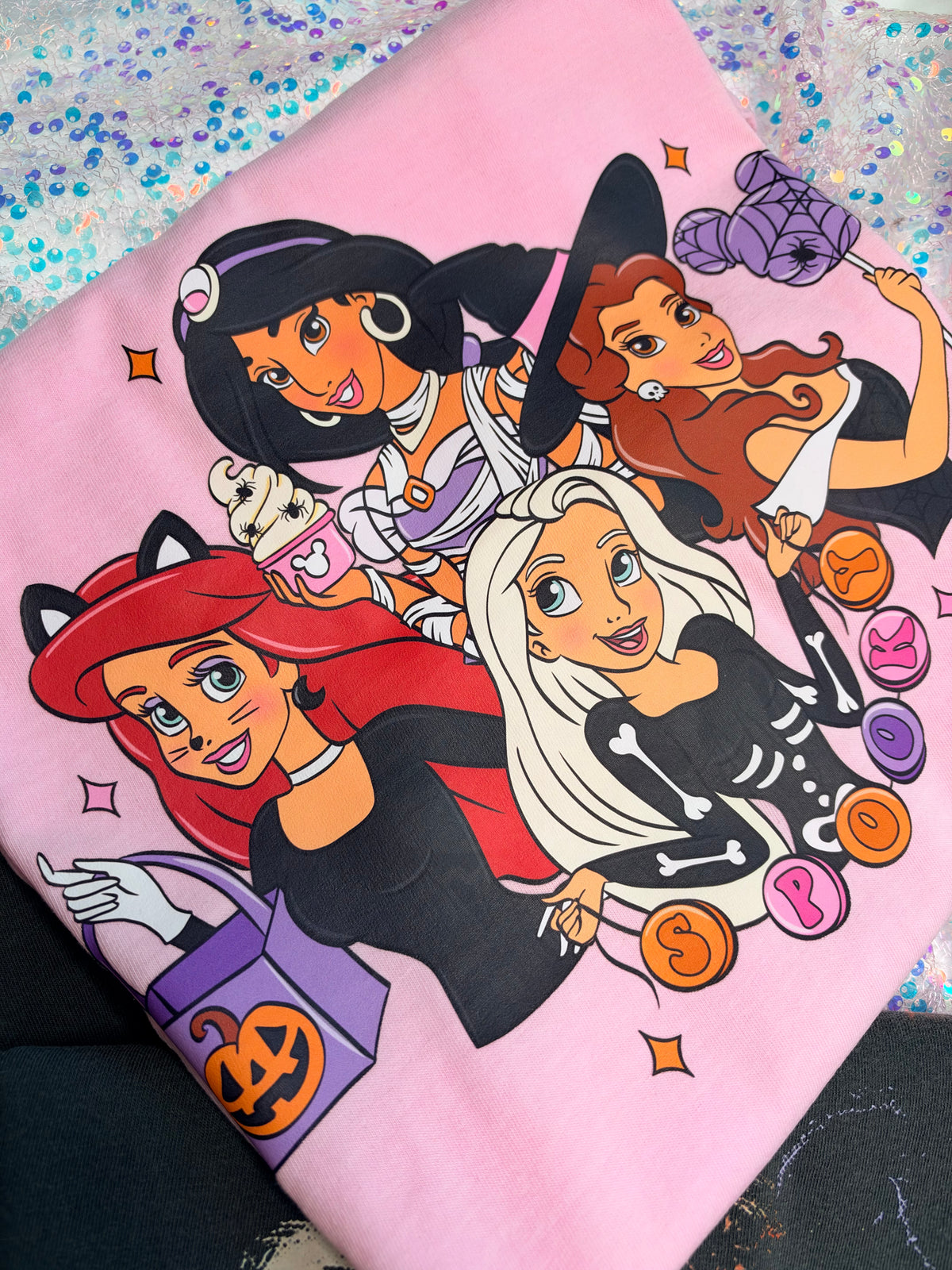 Pink spooky princesses adult unisex tshirt. EST tat 10-12 business days.